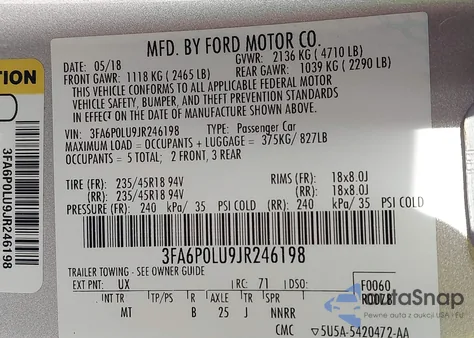 2018 Ford Fusion Se Hybrid from USA, damaged, VIN 3FA6P0LU9JR246198